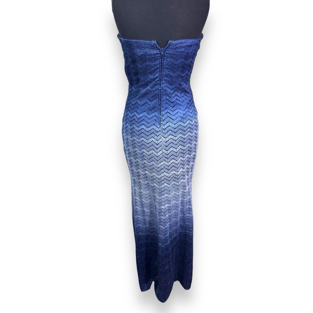 Betsy & Adam Blue Ombre Glitter Chevron Gown Strapless Sweetheart Womens 4/6/8 - Picture 3 of 11